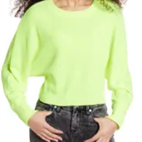 Highlighter yellow cropped dolman sleeve ribbed top. By la la land, size small. - Picture 5 of 5